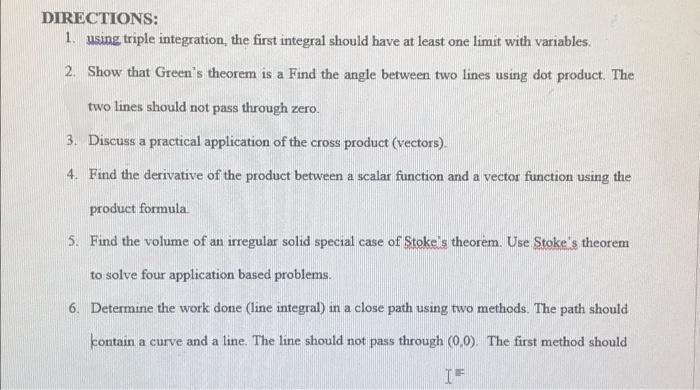 Directions 1 Using Triple Integration The First Integral Should Have At Least One Limit With Variables 2 Show That 1