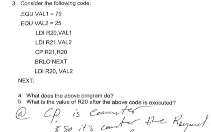 2 Show The Value Of R20 After The Following Lines Of Code Are Executed Ldi R20 Ox79 Ldi R21 Ox9e Eor R20 R21 1 I 3