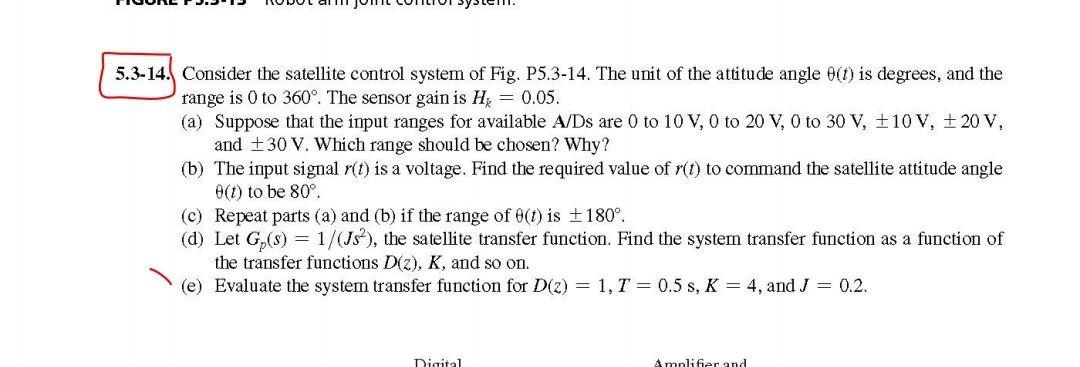 5 3 14 Consider The Satellite Control System Of Fig P5 3 14 The Unit Of The Attitude Angle 1 Is Degrees And The Ra 1