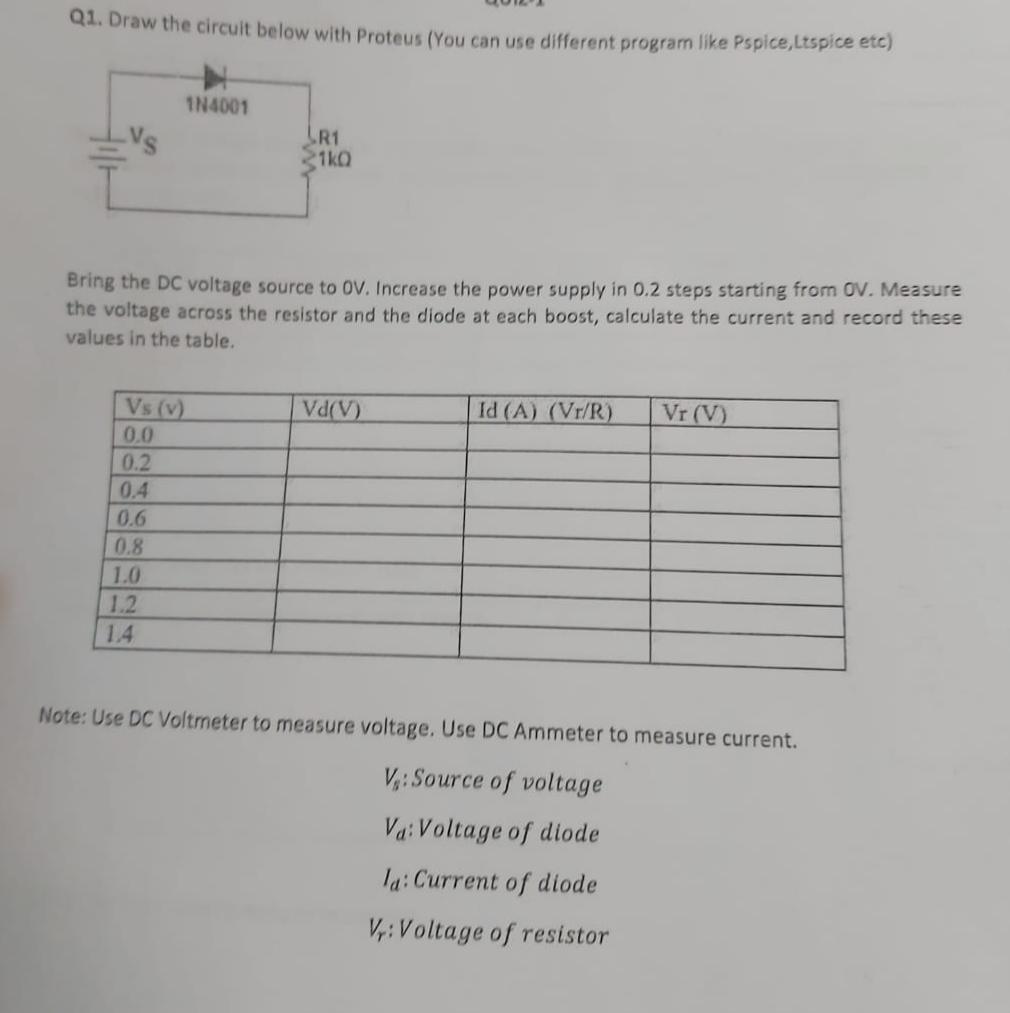 Q1 Draw The Circuit Below With Proteus You Can Use Different Program Like Pspice Lespice Etc 1n4001 Lr1 1k0 Bring Th 1