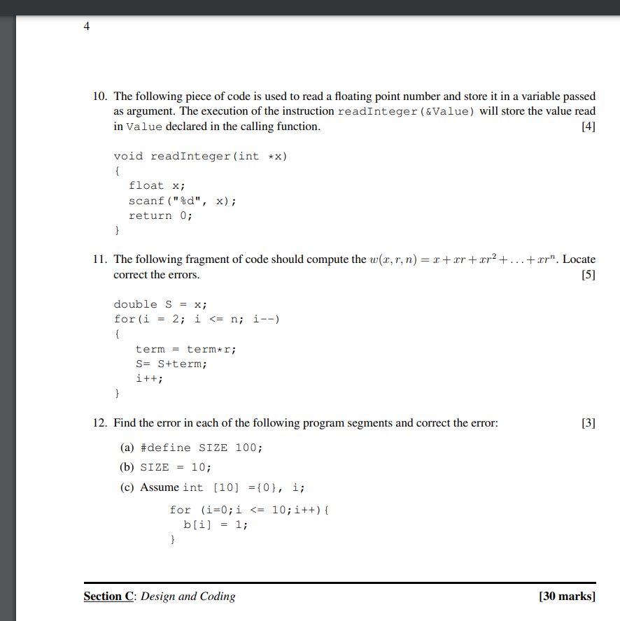 4 10 The Following Piece Of Code Is Used To Read A Floating Point Number And Store It In A Variable Passed As Argument 1