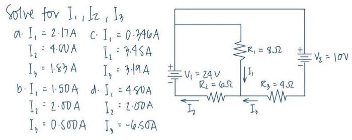 Solve For I I2 In A 1 2 17a C1 0 246a 4 Wa 3r 82 I I E 1 89 A I 3 45a I 3 194 V Lov 1 V 24 1