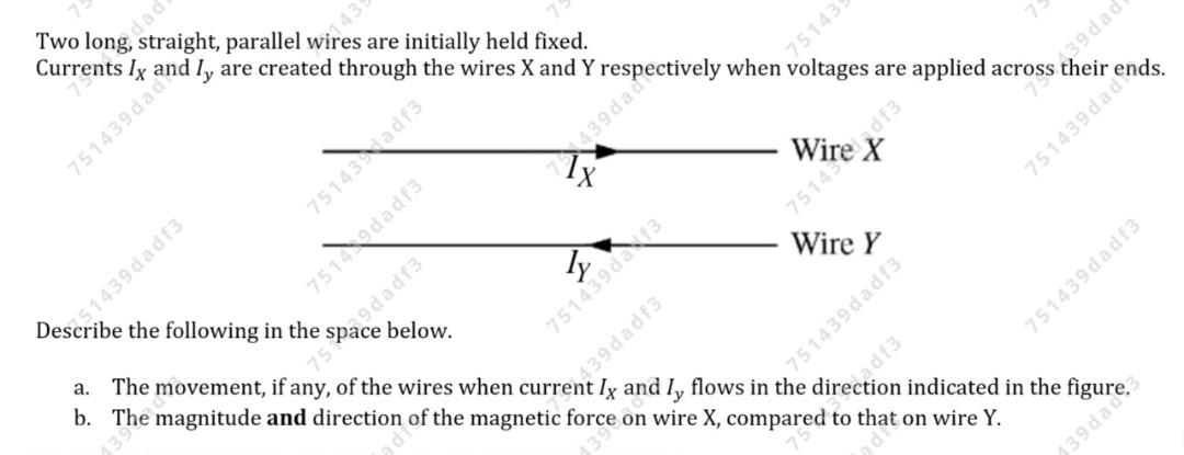 Dad 143 Two Long Straight Parallel Wires Are Initially Held Fixed Currents Ix And I Are Created Through The Wires X A 1