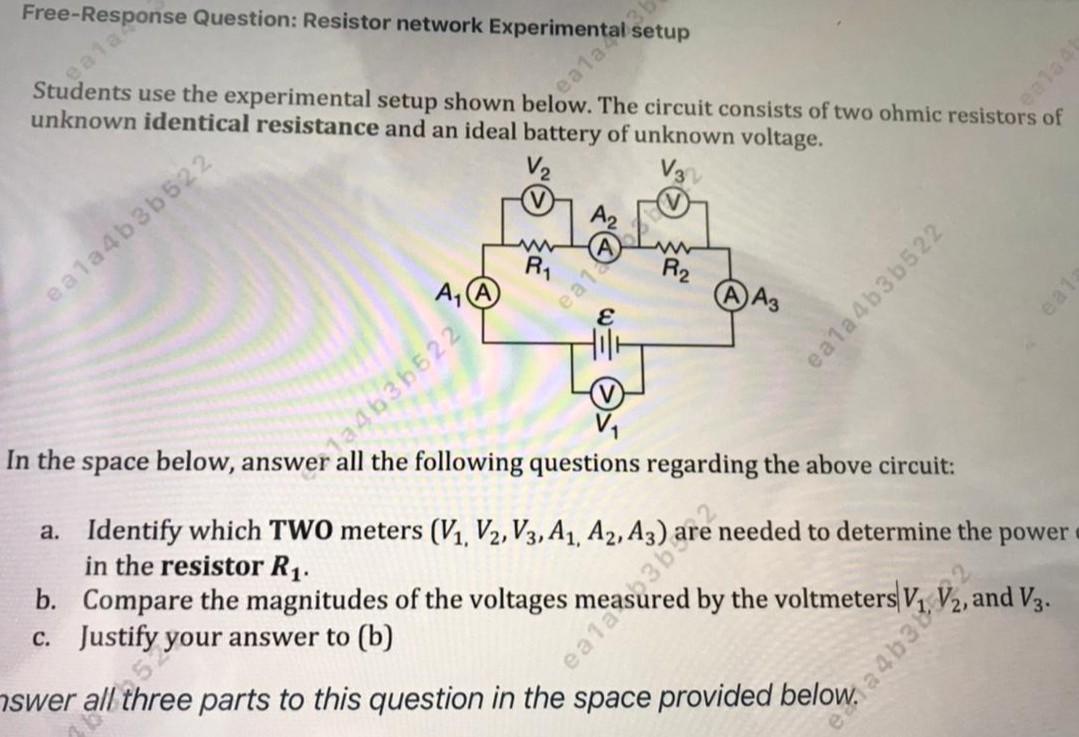 Free Response Question Resistor Network Expetals Setup Students Use The Experimental Setup Shown Below The Circuit Con 1