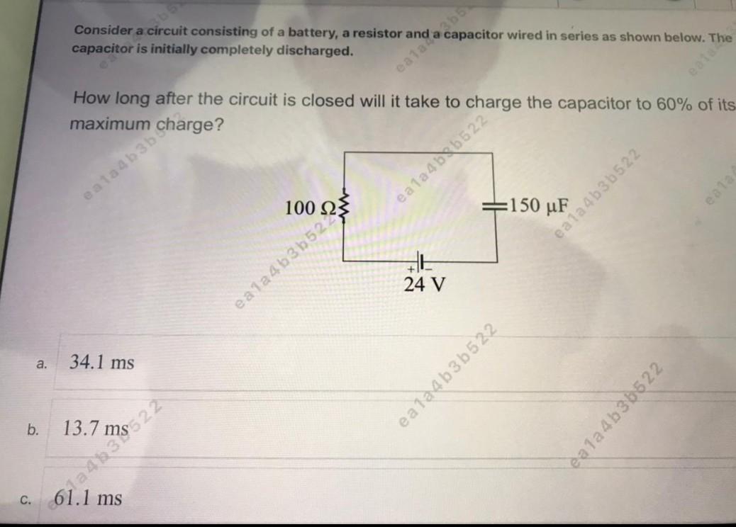 Consider A Circuit Consisting Of A Battery A Resistor And A Capacitor Wired In Series As Shown Below The Capacitor Is 1