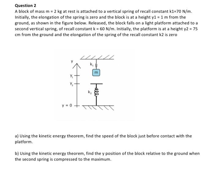 Question 2 A Block Of Mass M 2 Kg At Rest Is Attached To A Vertical Spring Of Recall Constant K1 70 N M Initially Th 1