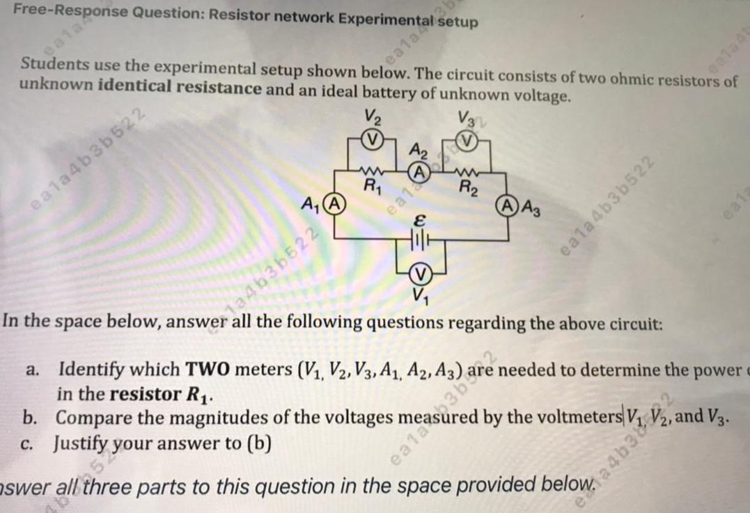 Free Response Question Resistor Network Experimental Setup Ala Eala Students Use The Experimental Setup Shown Below Th 1