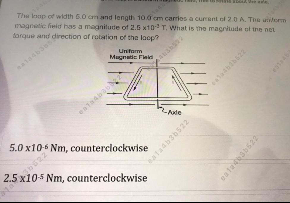10 Tree To Rotate About The Axle The Loop Of Width 5 0 Cm And Length 10 0 Cm Carries A Current Of 2 0 A The Uniform M 1
