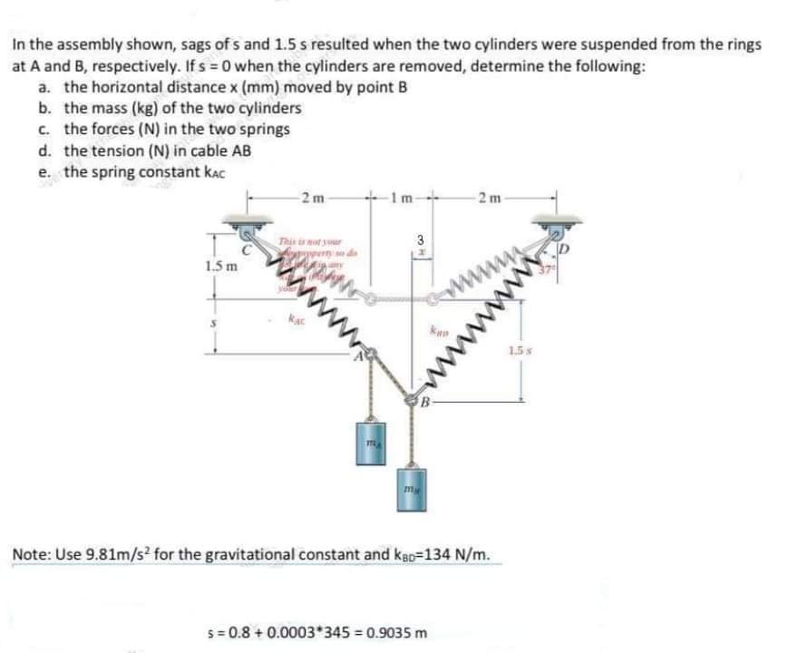 In The Assembly Shown Sags Of S And 1 5 S Resulted When The Two Cylinders Were Suspended From The Rings At A And B Res 1