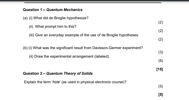 Question 1 Quantum Mechanics A What Did De Broglie Hypothesize What Prompt Him To This Ii Give An Everyday 1