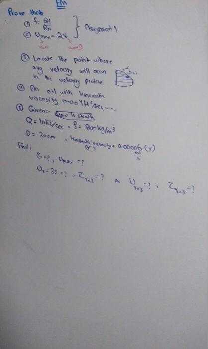Prove That Se 64 Locate The Point Where Any Velocity Will Occan Velvary Pockle An Oil With Hinematic Viscosity Awoolft 1