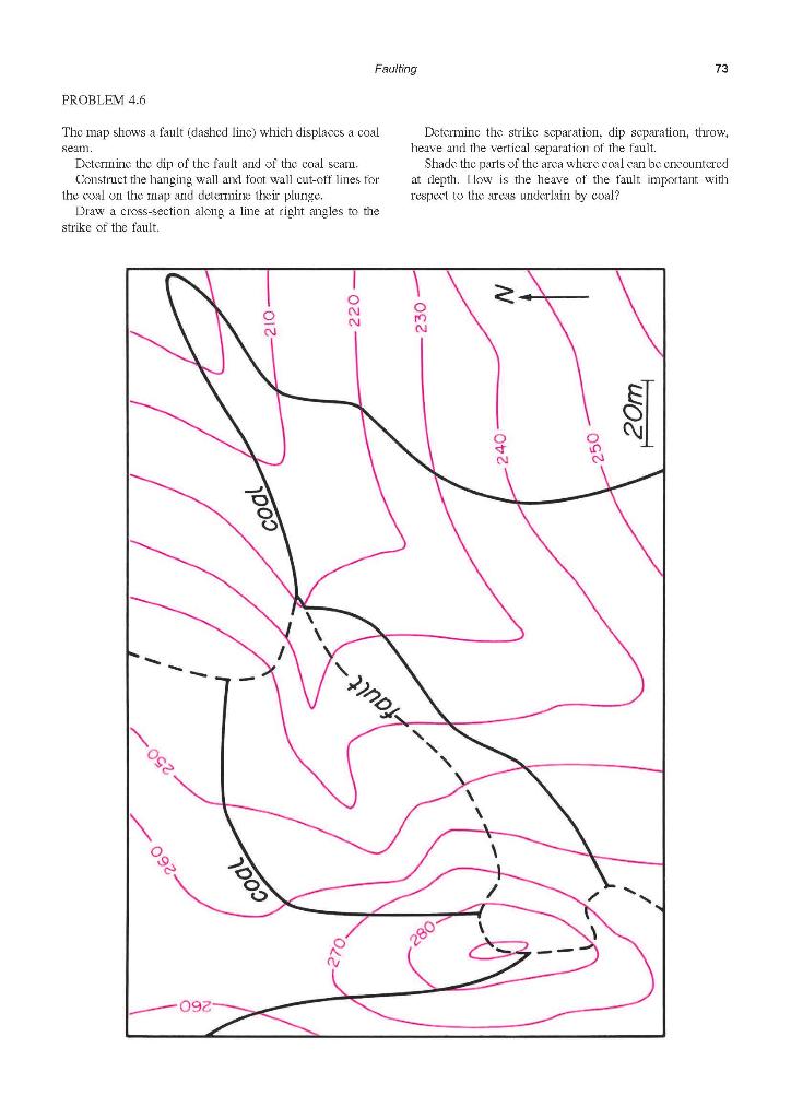 Faulting 73 Problem 4 6 Thc Map Shows A Fault Dashed Linc Which Displaccs A Coal Seam Determine The Dip Of The Fault A 1