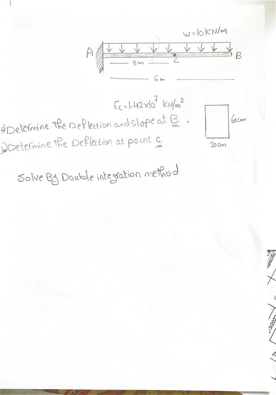 1 Lokn M A B 3m 6m Boom Ec 1 42x107 Kn M A Determine The Reflection And Slope At B Doetermine The Deflection At P 1