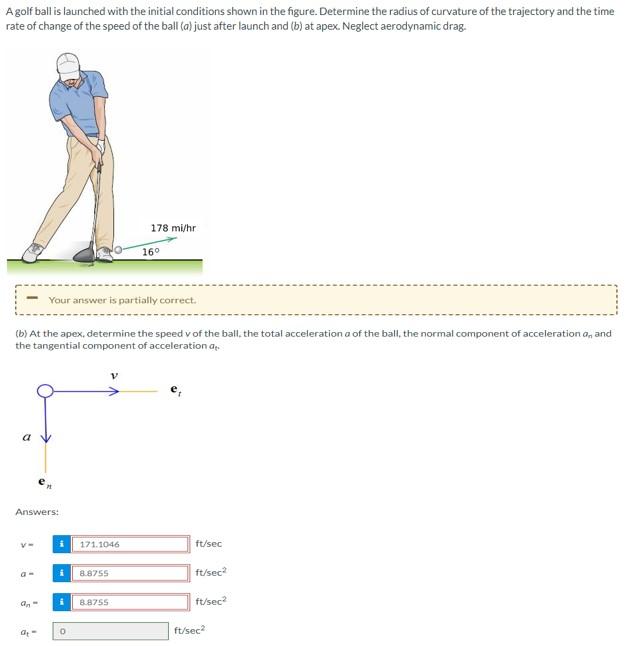 A Golf Ball Is Launched With The Initial Conditions Shown In The Figure Determine The Radius Of Curvature Of The Trajec 1