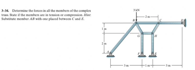 3 Kn 3 34 Determine The Forces In All The Members Of The Complex Truss State If The Members Are In Tension Or Compress 1