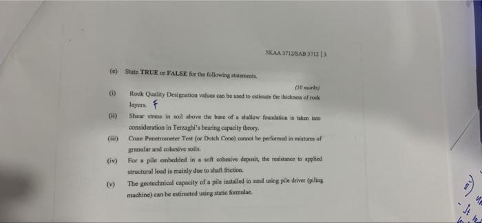 Skaa 371275ab 3712 E State True False For The Following Statements Or 1 A Ii 10 Mars Rock Quality Designation 1