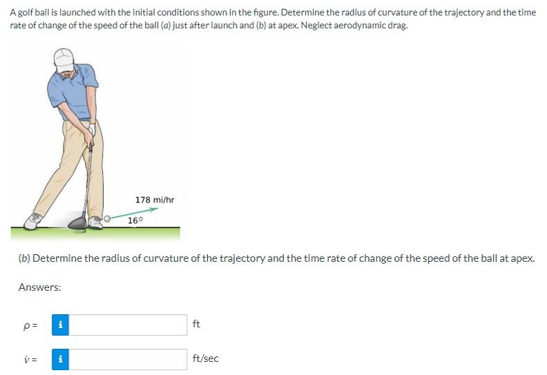 A Golf Ball Is Launched With The Initial Conditions Shown In The Figure Determine The Radius Of Curvature Of The Trajec 1