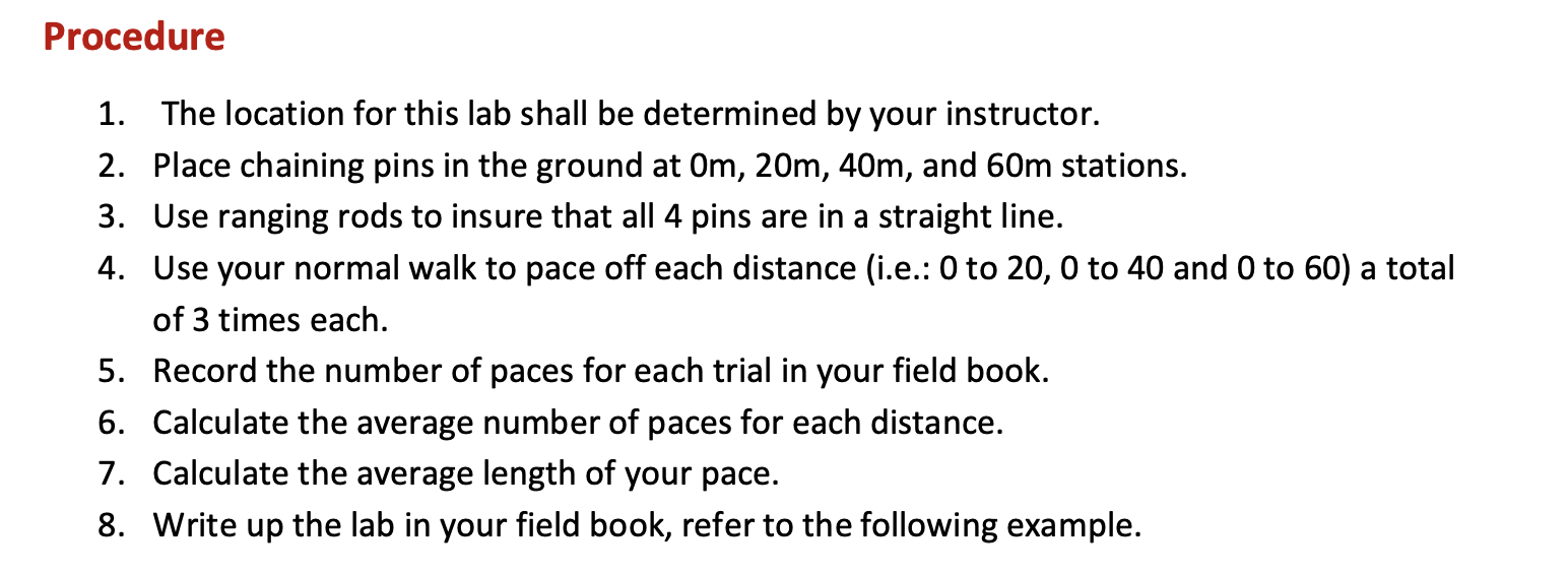 Procedure 1 The Location For This Lab Shall Be Determined By Your Instructor 2 Place Chaining Pins In The Ground At O 1