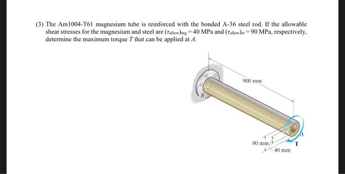 3 The Am1004 T61 Magnesium Tube Is Reinforced With The Bonded A 36 Steel Rod If The Allowable Shear Stresses For The 1