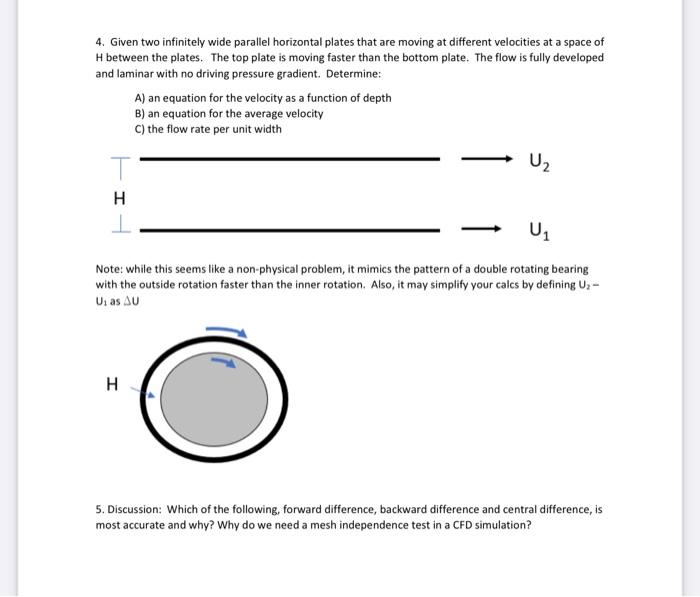 4 Given Two Infinitely Wide Parallel Horizontal Plates That Are Moving At Different Velocities At A Space Of H Between 1