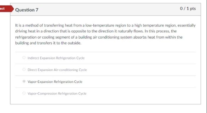 Act Question 7 0 1 Pts It Is A Method Of Transferring Heat From A Low Temperature Region To A High Temperature Region E 1