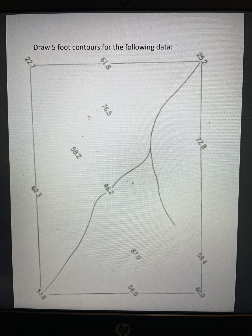 728 58 4 60 0 870 56 0 Following Data For The Contours Draw 5 Foot 618 76 5 46 2 58 2 538 62 3 22 7 1