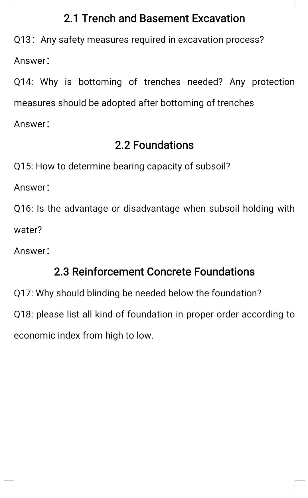 2 1 Trench And Basement Excavation Q13 Any Safety Measures Required In Excavation Process Answer Q14 Why Is Bottomin 1
