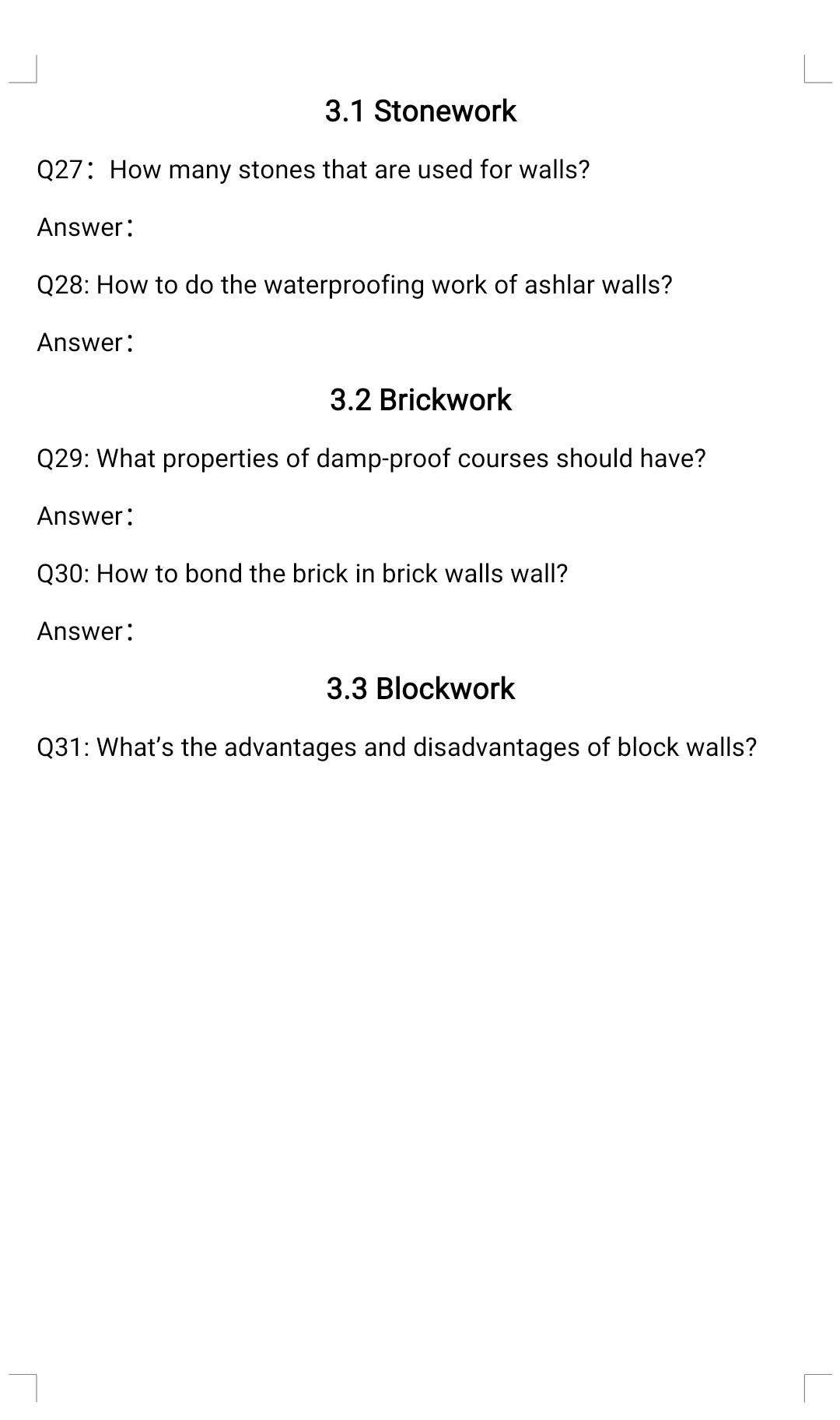 3 1 Stonework Q27 How Many Stones That Are Used For Walls Answer Q28 How To Do The Waterproofing Work Of Ashlar Wall 1
