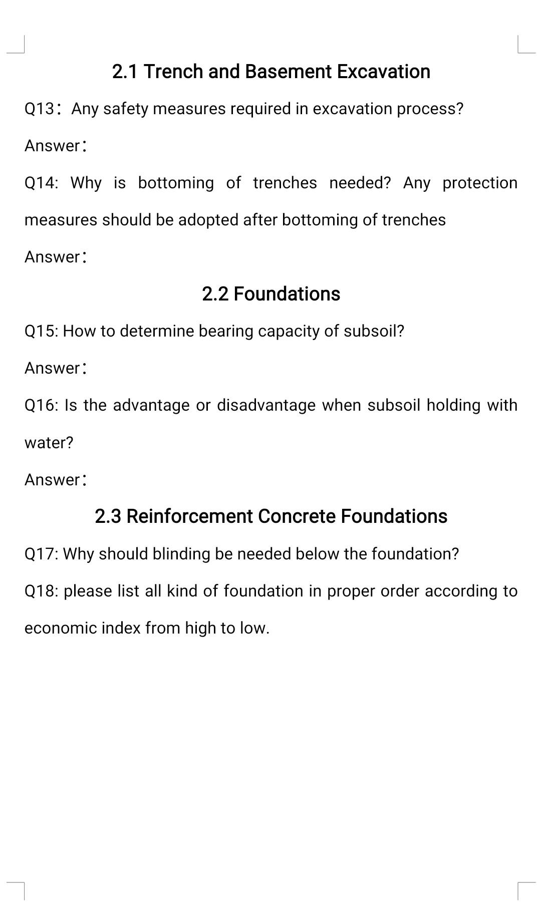 2 1 Trench And Basement Excavation Q13 Any Safety Measures Required In Excavation Process Answer Q14 Why Is Bottomin 1