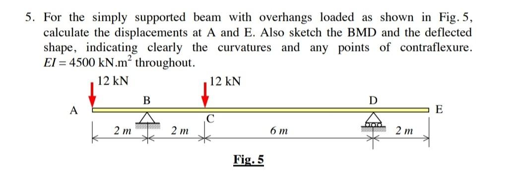 5 For The Simply Supported Beam With Overhangs Loaded As Shown In Fig 5 Calculate The Displacements At A And E Also 1
