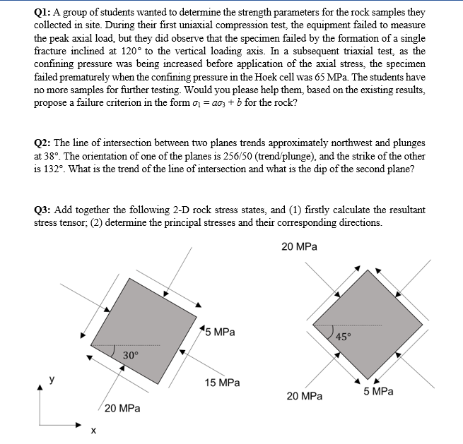 Q1 A Group Of Students Wanted To Determine The Strength Parameters For The Rock Samples They Collected In Site During 1