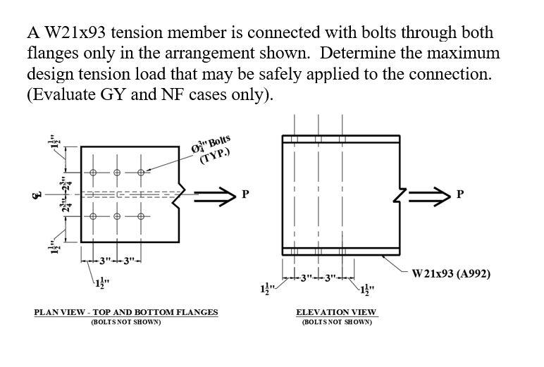 A W21x93 Tension Member Is Connected With Bolts Through Both Flanges Only In The Arrangement Shown Determine The Maximu 1