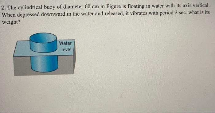 2 The Cylindrical Buoy Of Diameter 60 Cm In Figure Is Floating In Water With Its Axis Vertical When Depressed Downward 1