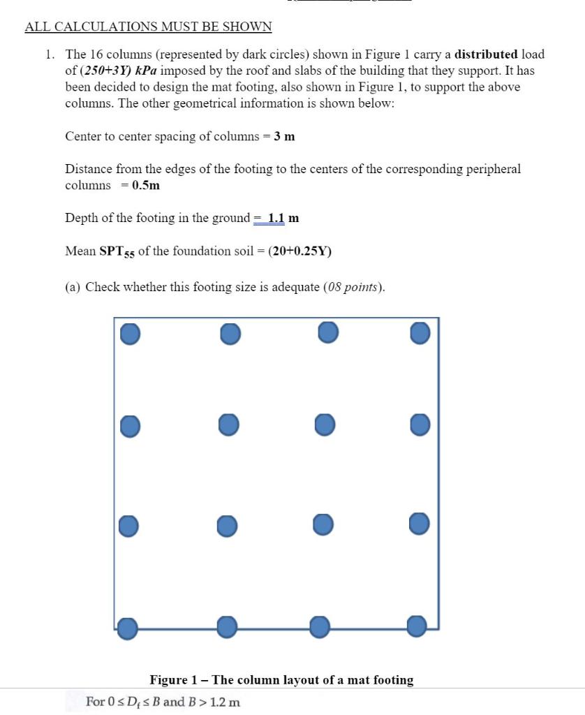 All Calculations Must Be Shown 1 The 16 Columns Represented By Dark Circles Shown In Figure 1 Carry A Distributed Loa 1