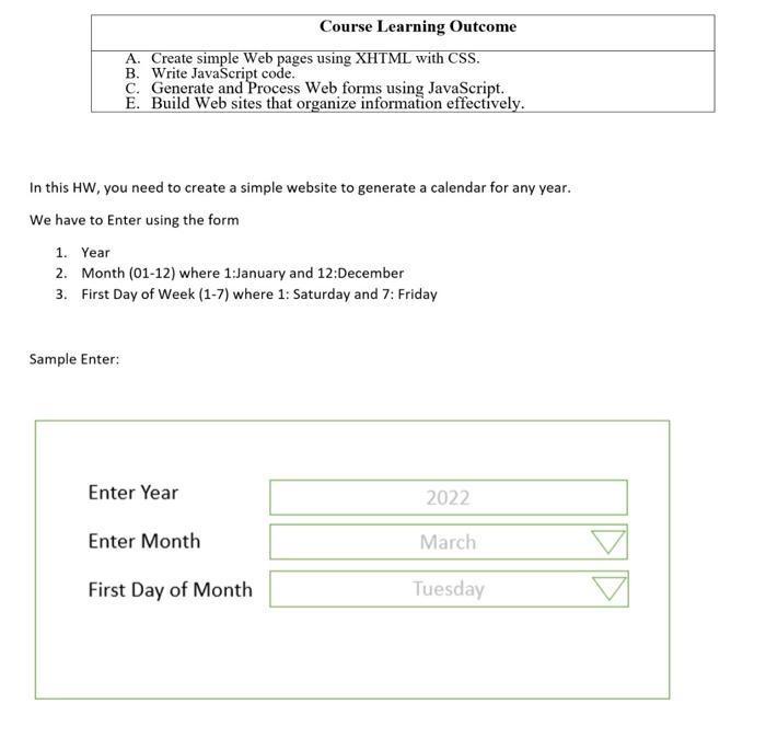 Course Learning Outcome A Create Simple Web Pages Using Xhtml With Css B Write Javascript Code C Generate And Proce 1