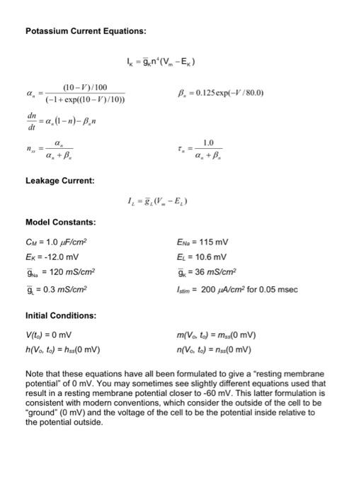 Part 2 The Matlab Code Included With This Assignment Implements The Whole Cell Hodgkin Huxley Model In Response To A T 7