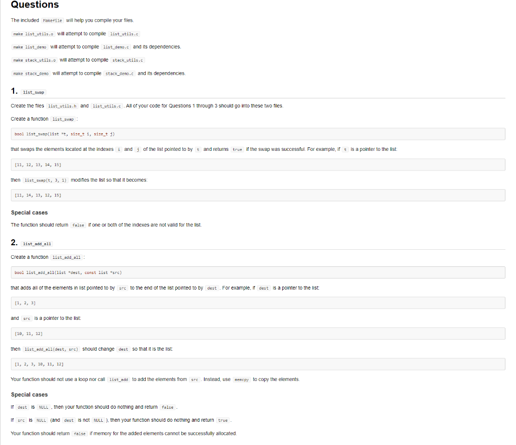 Questions The Included Makefile Will Help You Compile Your Files Make List Utils Will Attempt To Compile List Utils C 1