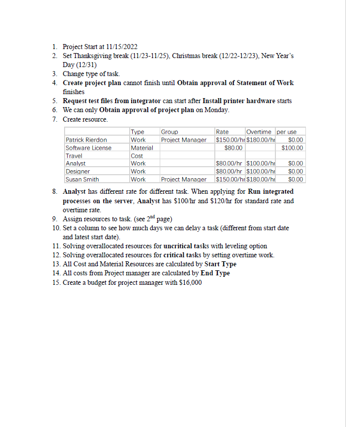 Rate Cost 1 Project Start At 11 15 2022 2 Set Thanksgiving Break 11 23 11 25 Christmas Break 12 22 12 23 New Yea 1