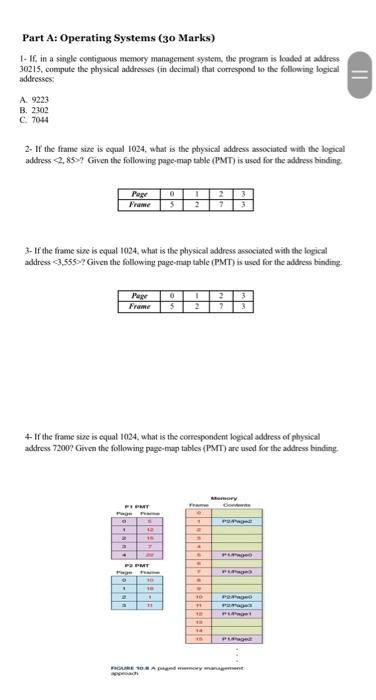 Part A Operating Systems 30 Marks 1 If In A Single Contiguous Memory Management System The Program Is Loaded At Ad 1