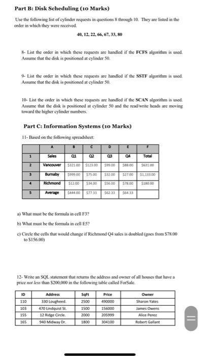 Part B Disk Scheduling 10 Marks Use The Following List Of Cylinder Requests In Questions Through 10 They Are Listed 1