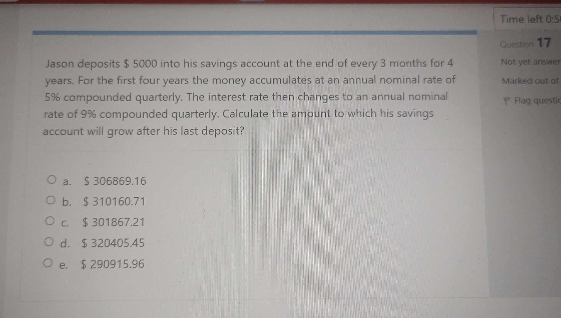 Jason deposits 5000 into his savings account at the end of every 3