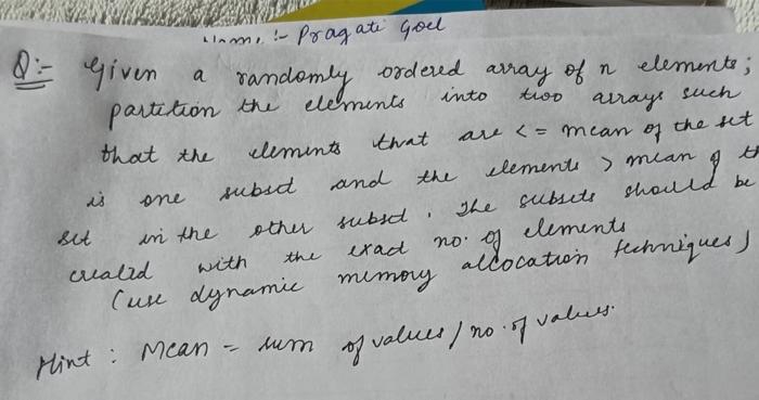 Given A Randomly Too That The U Enme Pragate Goel Ordered Array Of Of A Elements Partition The Elements Into Arra 1