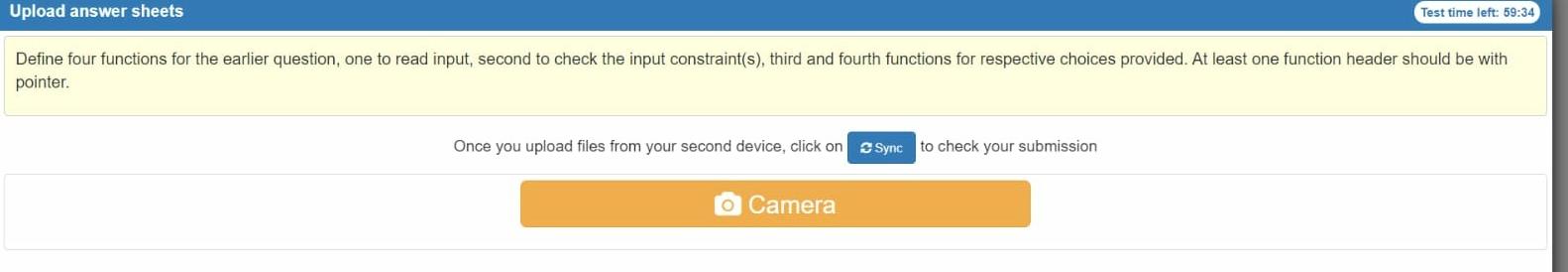 Upload Answer Sheets Test Time Left 59 34 Define Four Functions For The Earlier Question One To Read Input Second To 1