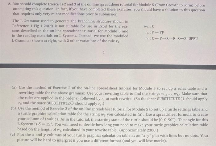 2 You Should Complete Exercises 2 And 3 Of The On Line Spreadsheet Tutorial For Module 5 From Growth To Form Before A 1
