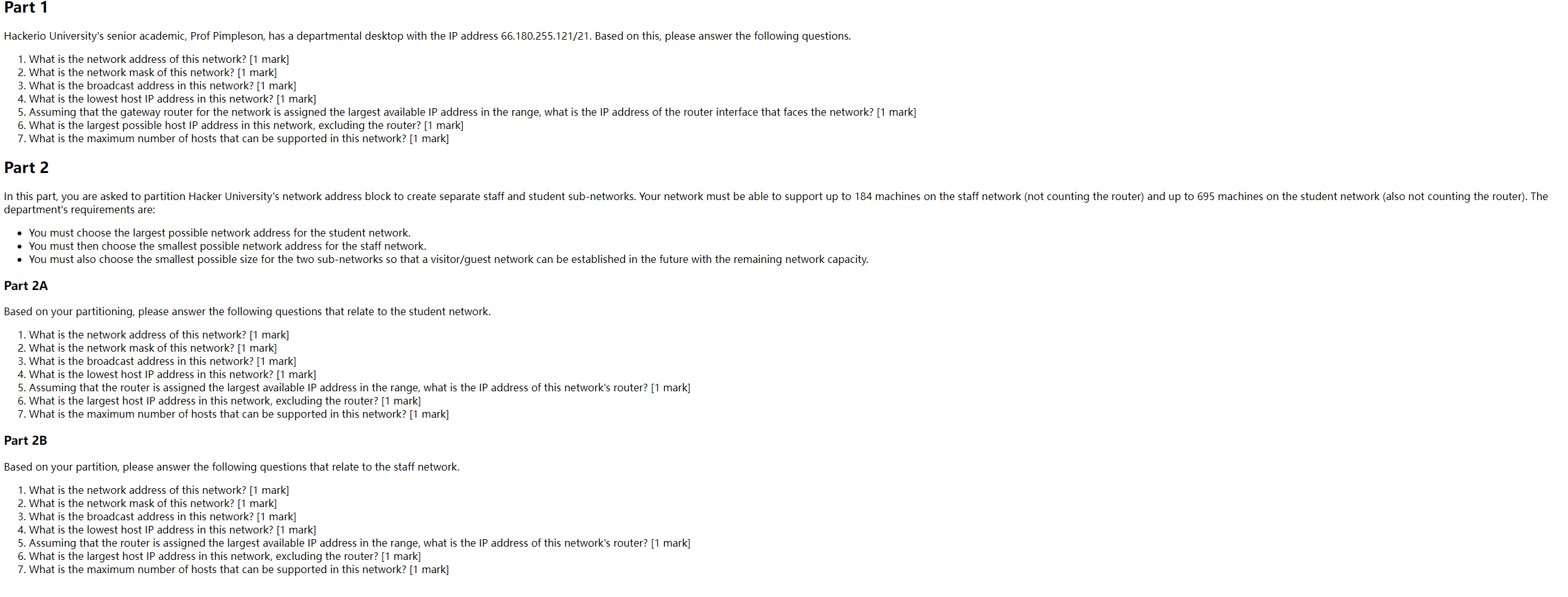Part 1 Hackerio University S Senior Academic Prof Pimpleson Has A Departmental Desktop With The Ip Address 66 180 255 1