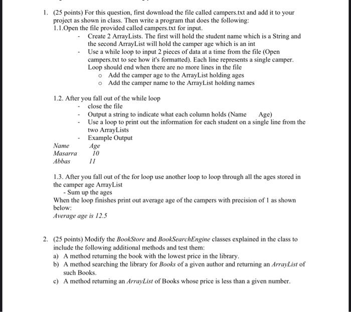 1 25 Points For This Question First Download The File Called Campers Txt And Add It To Your Project As Shown In Clas 2