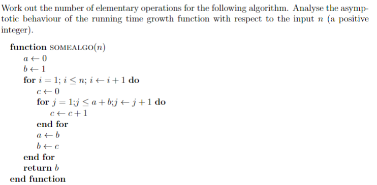 Work Out The Number Of Elementary Operations For The Following Algorithm Analyse The Asymp Totic Behaviour Of The Runn 1