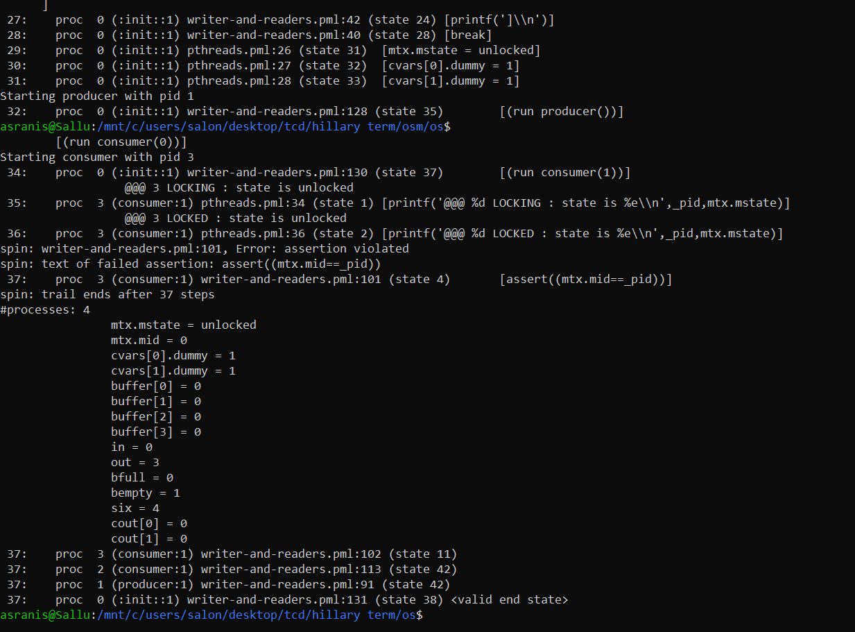 I Was Given Two Files Pthread Pml And Writer And Readers Pml And Trail File Was Generated Which Shows The Errors Help 2