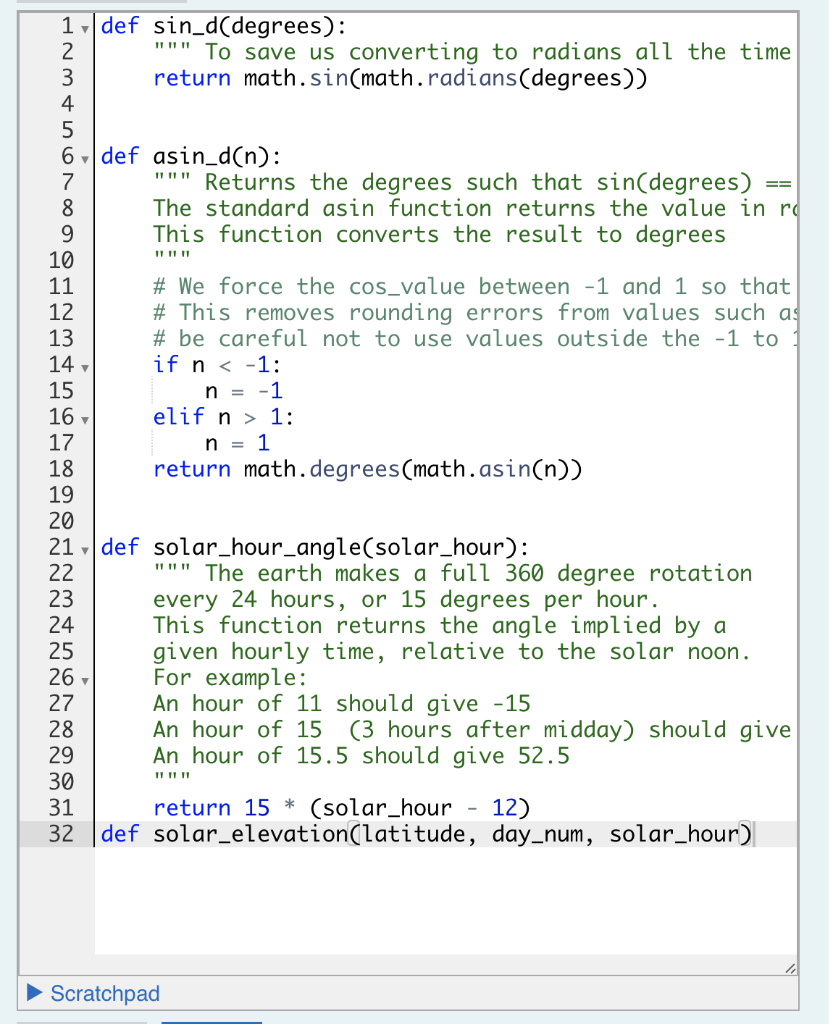 Define The Function Solar Elevation Latitude Day Num Solar Hour That Returns The Angle Of The Sun To The Ground For A 1