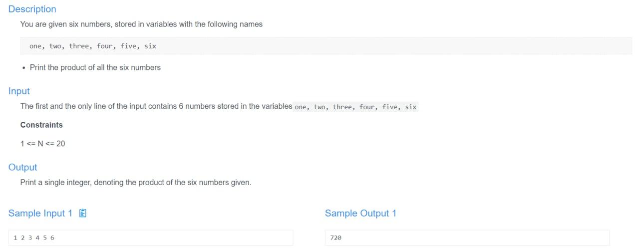 Description You Are Given Six Numbers Stored In Variables With The Following Names One Two Three Four Five Six P 1
